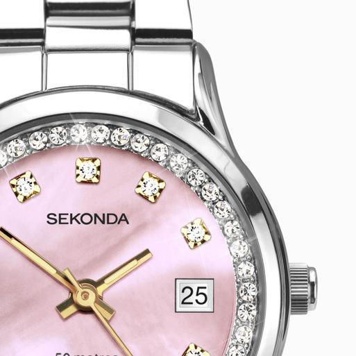 Sekonda Catherine Ladies Watch | Silver Case & Stainless Steel Bracelet with Pink Dial | 40475